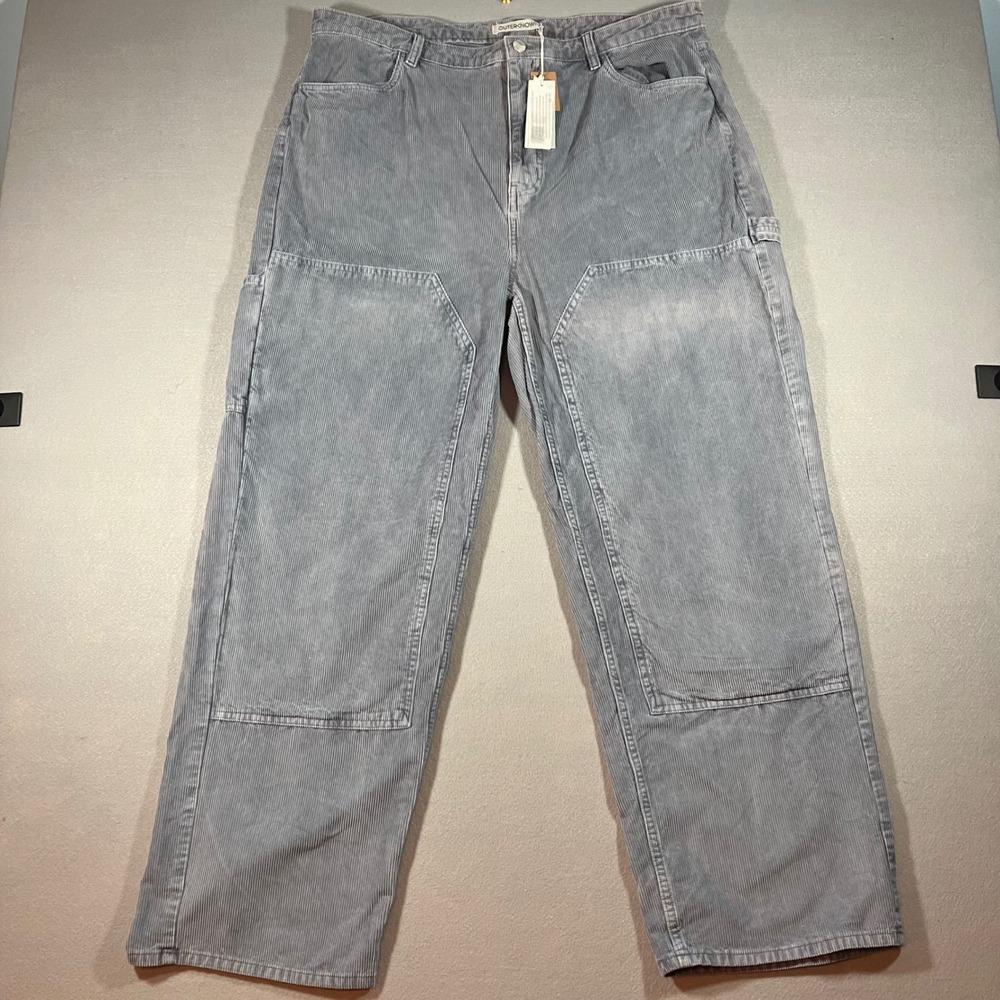 NWT Outerknown 34X34 Organic Cotton Corduroy Double Knee Carpenter Pants Grey